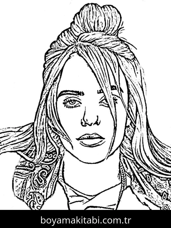Billie Eilish boyama sayfası – PDF indir, sevimli karakter