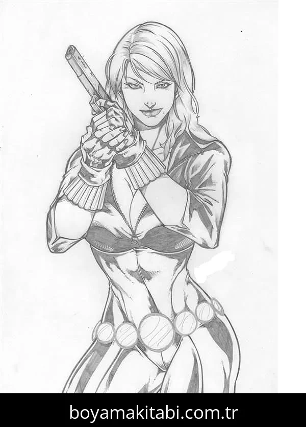 Black Widow boyama sayfası – basit çizim, kolay boyama