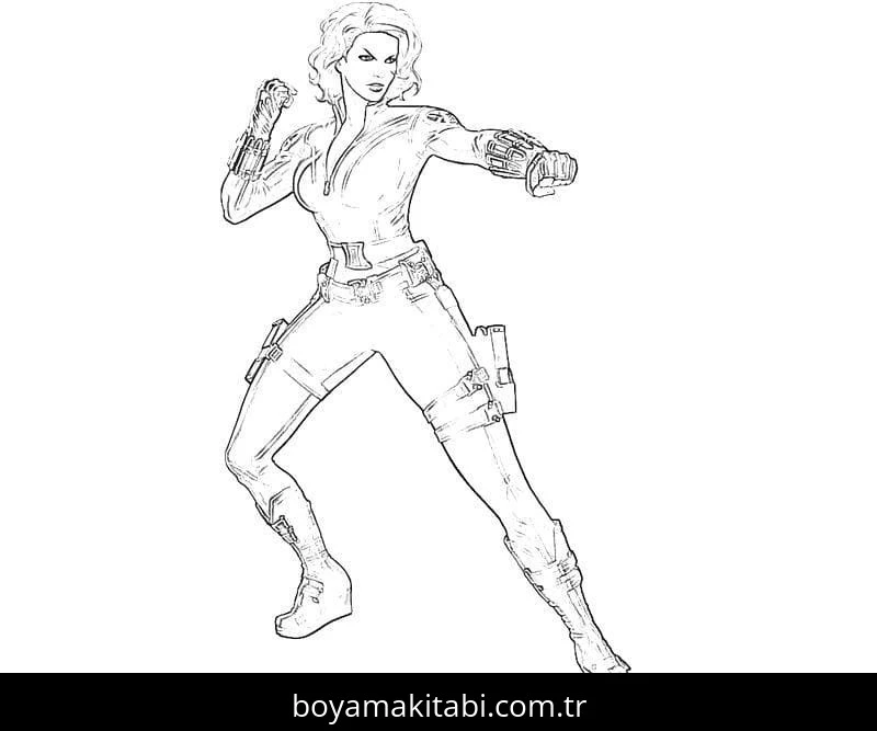 Black Widow boyama sayfası – renkli çizimler, okul öncesi