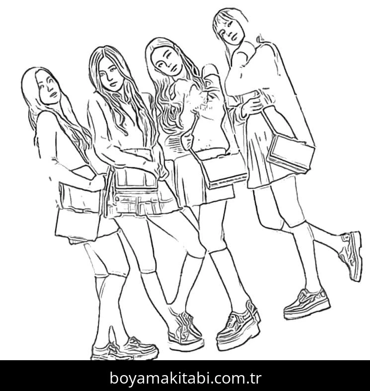 Blackpink boyama sayfası – çizgi film temalı, basit çizim