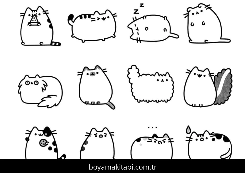 Pusheen boyama sayfası – PDF indir, sevimli karakter