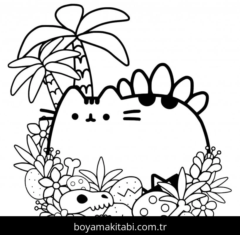 Pusheen boyama sayfası – kolay boyama, eğitici aktivite