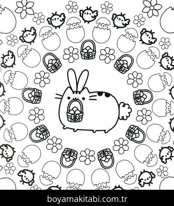 Pusheen boyama sayfası – basit çizim, kolay boyama