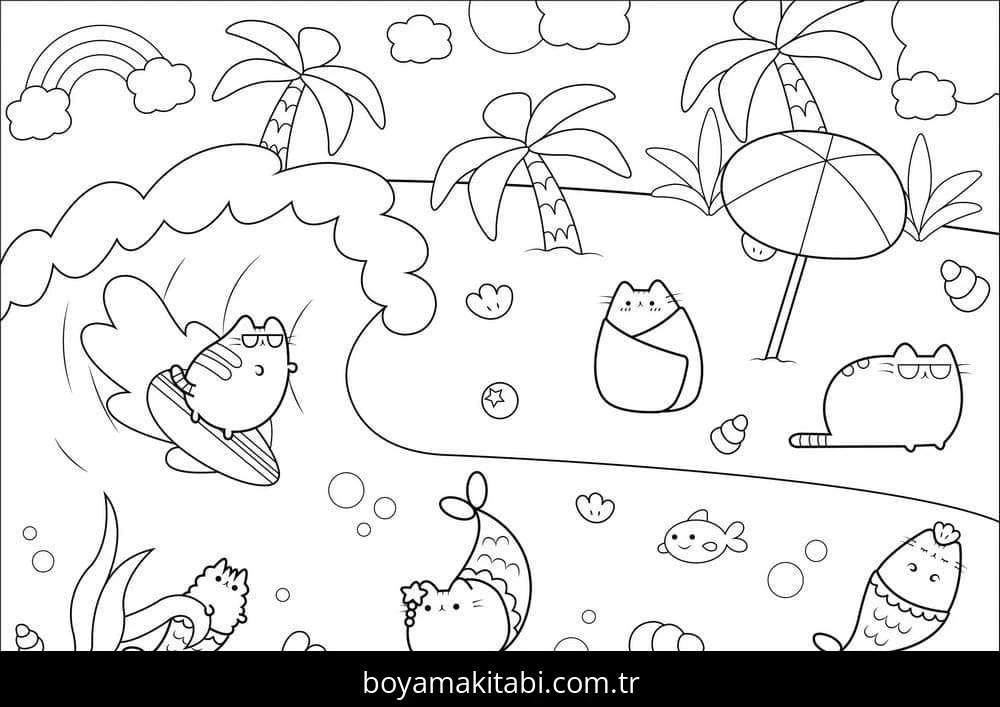 Pusheen boyama sayfası – okul öncesi, evde etkinlik