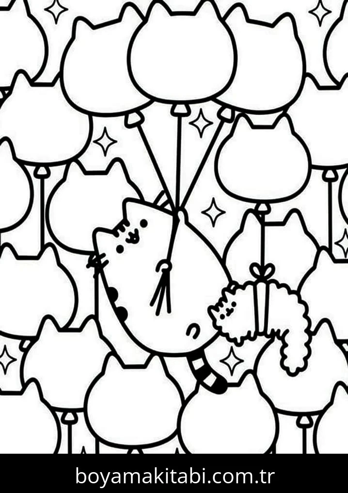 Pusheen boyama sayfası – evde etkinlik, ücretsiz yazdır