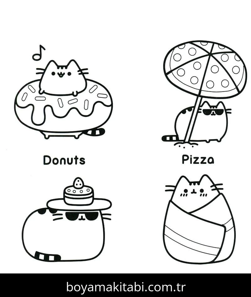 Pusheen boyama sayfası – renkli çizimler, okul öncesi