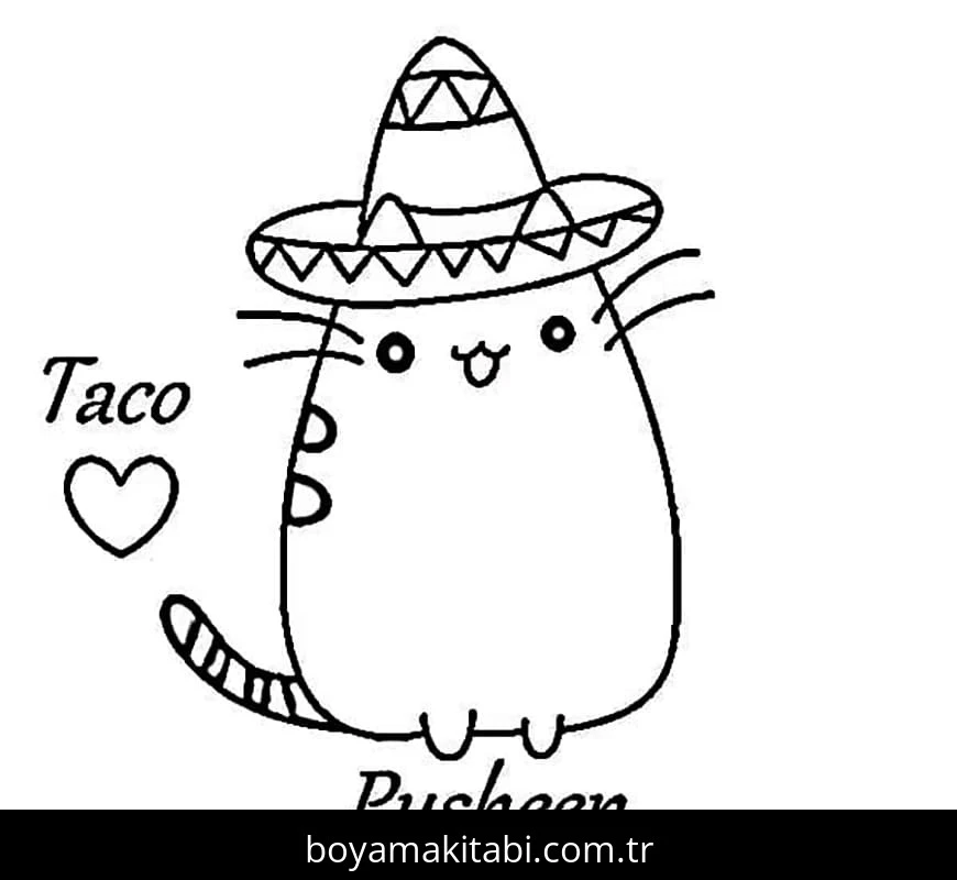 Pusheen boyama sayfası – sevimli karakter, sanatsal çalışma