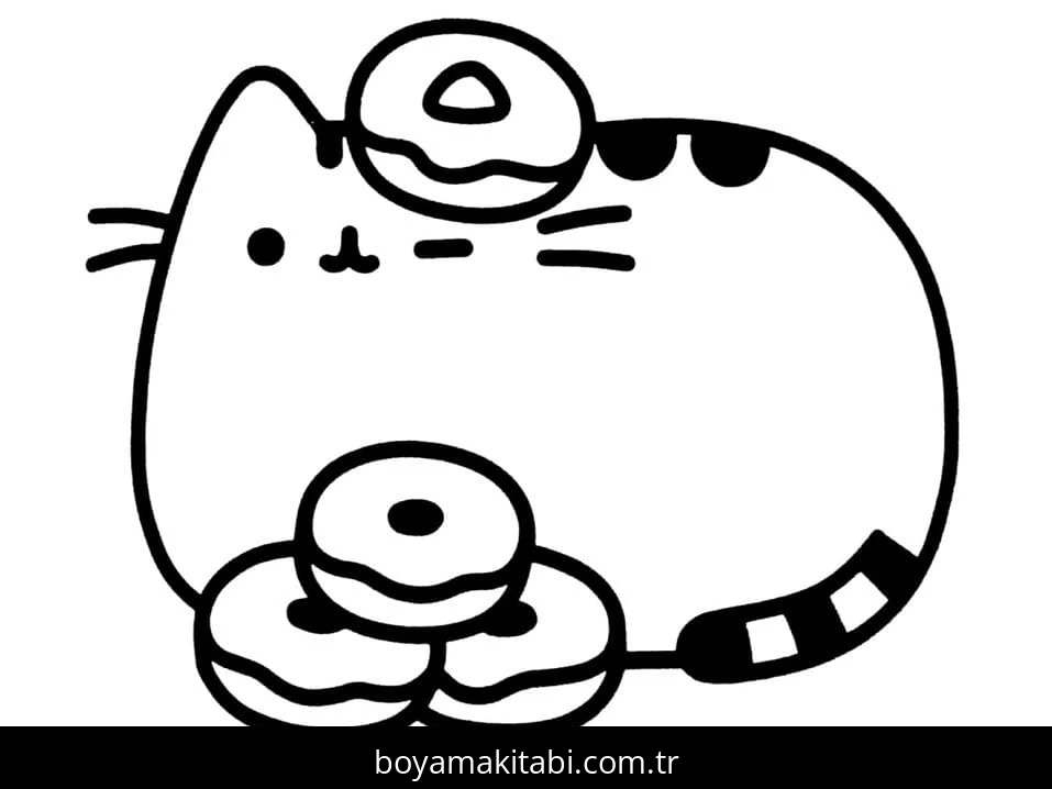 Pusheen boyama sayfası – basit çizim, kolay boyama
