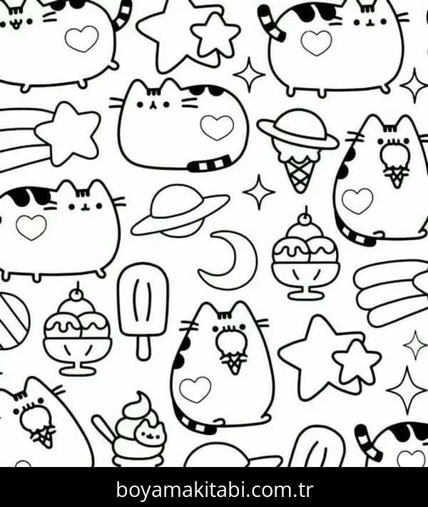 Pusheen boyama sayfası – eğlenceli etkinlik, el becerilerini geliştirir