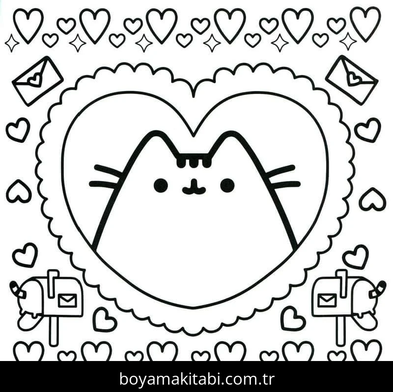 Pusheen boyama sayfası – evde etkinlik, ücretsiz yazdır