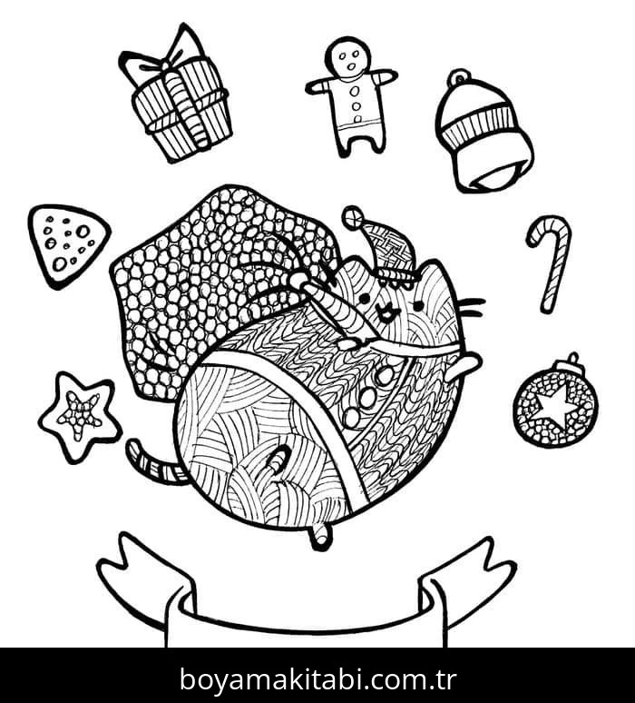 Pusheen boyama sayfası – çocuk aktivitesi, PDF indir