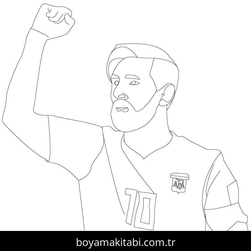 Lionel Messi boyama sayfası – basit çizim, kolay boyama