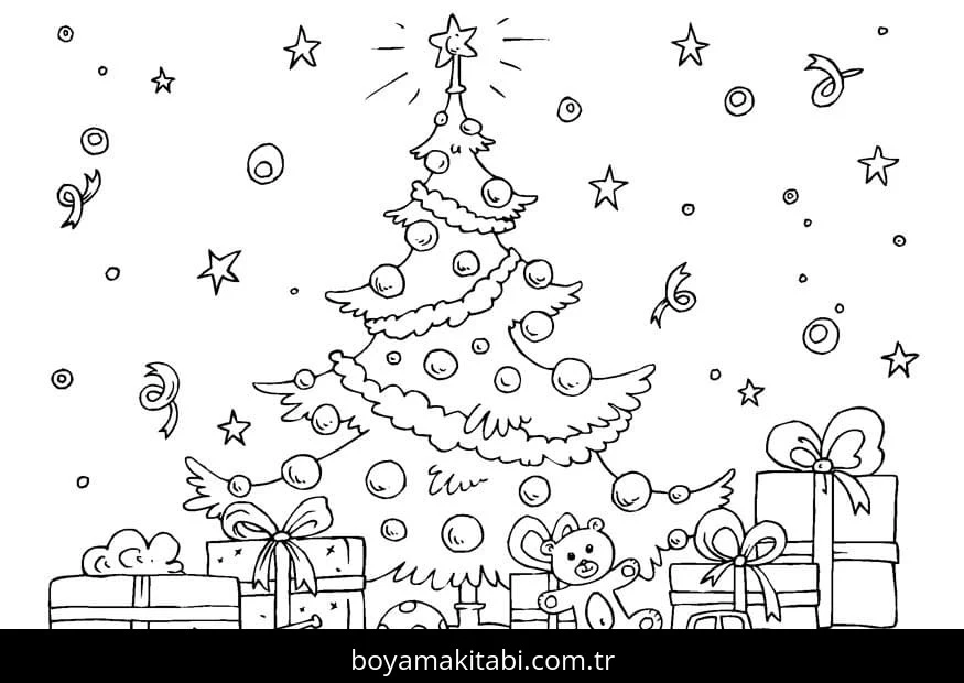 Noel Ağacı boyama sayfası – renkli çizimler, okul öncesi