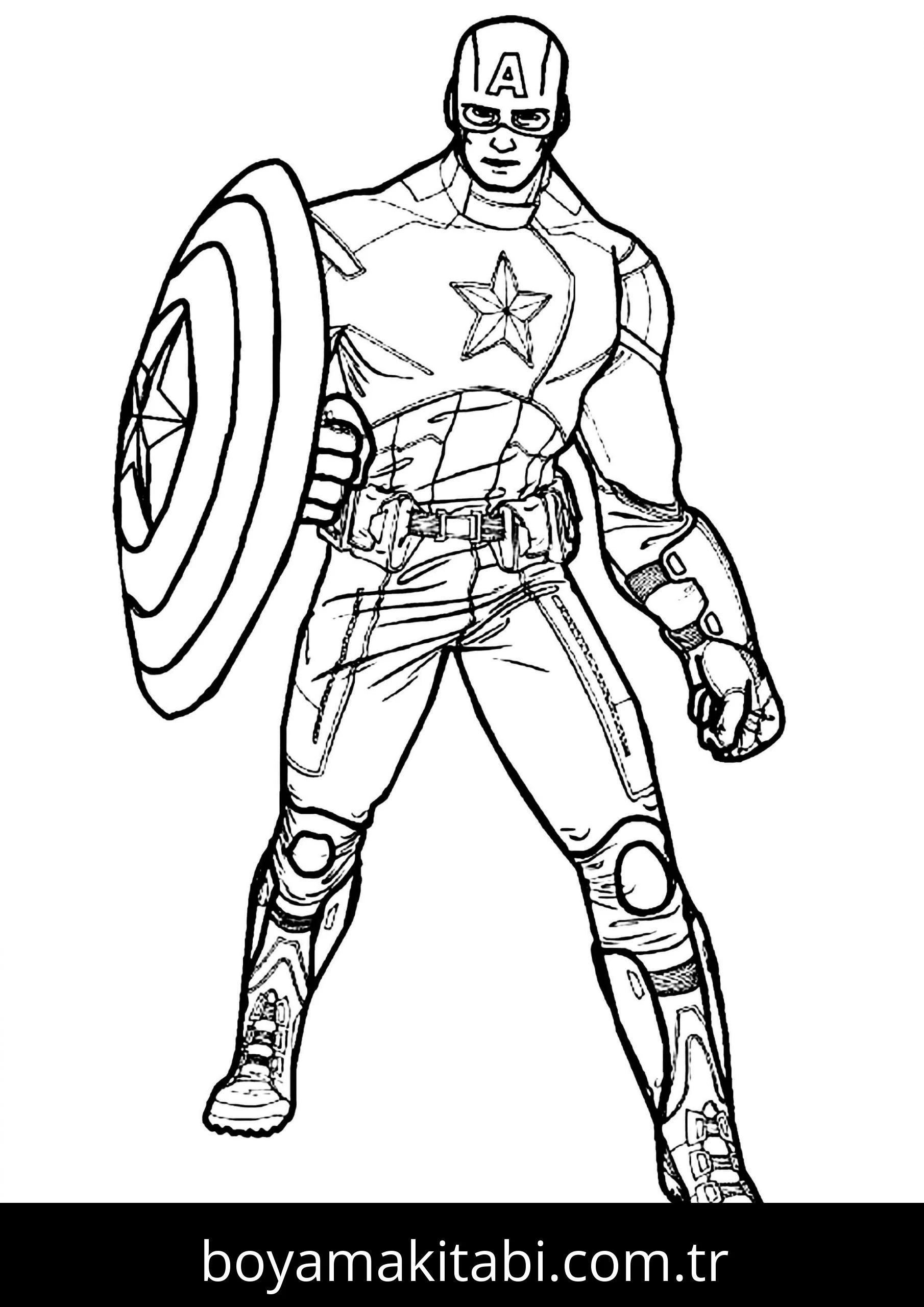 Captain America boyama sayfası – PDF indir, sevimli karakter