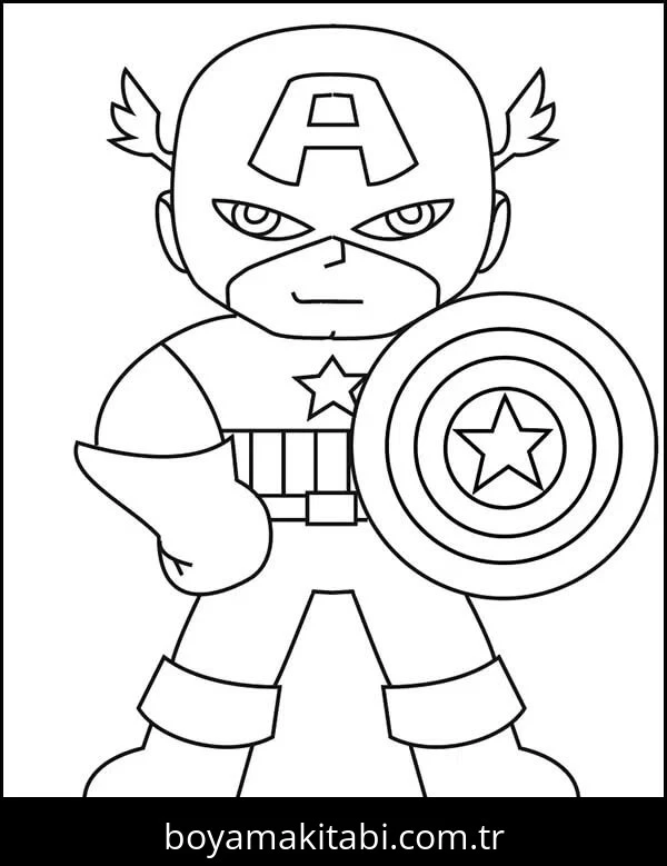 Captain America boyama sayfası – sevimli karakter, sanatsal çalışma