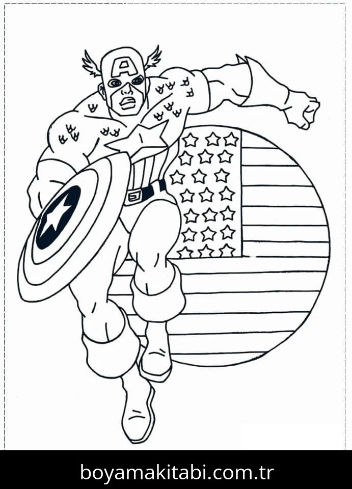 Captain America boyama sayfası – eğitici aktivite, yaratıcılık