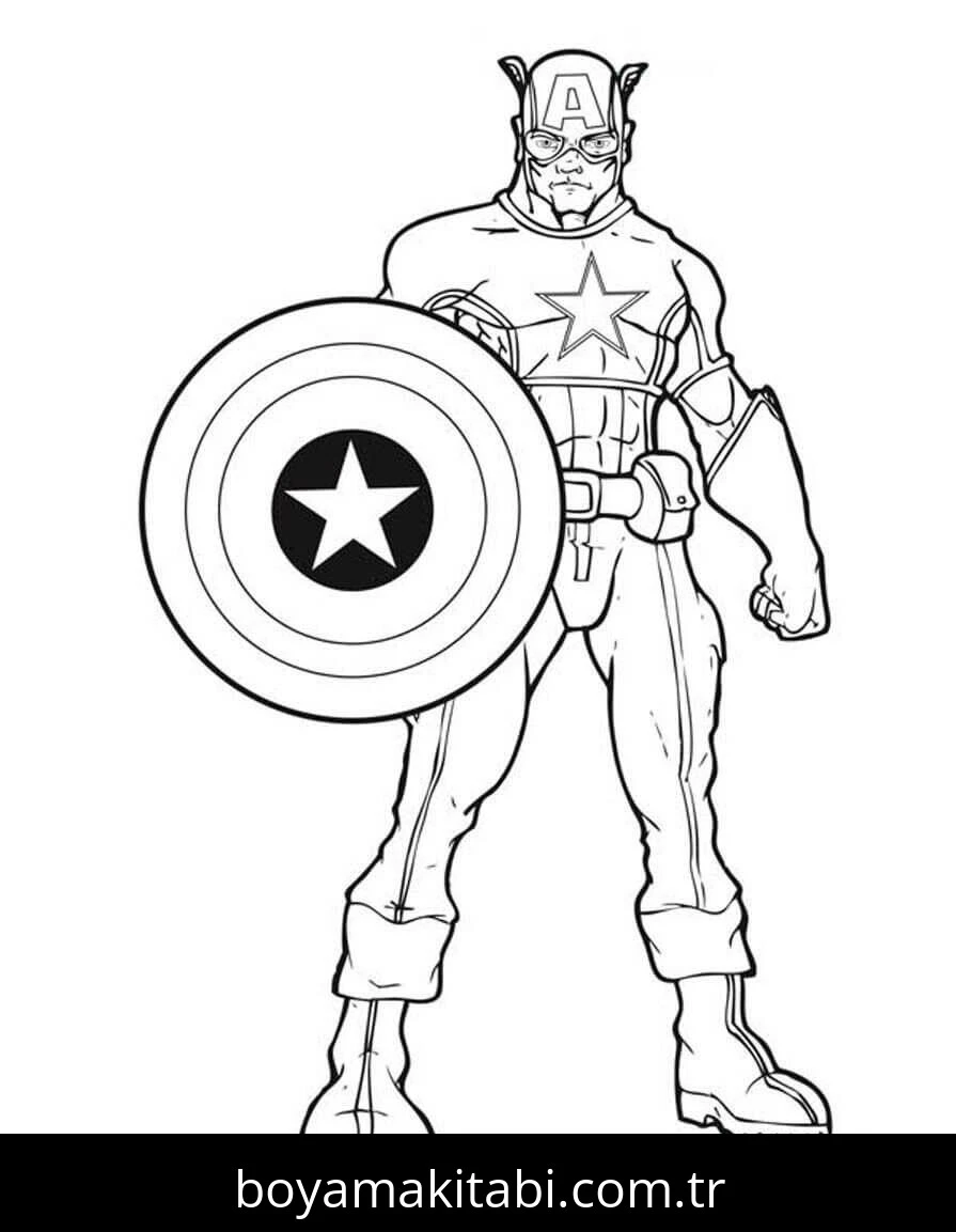 Captain America boyama sayfası – sevimli karakter, sanatsal çalışma