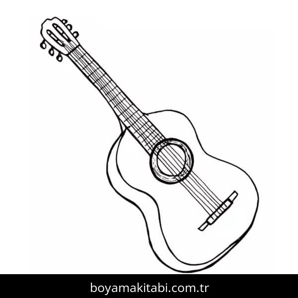 Gitar boyama sayfası – keyifli zaman, renkli çizimler