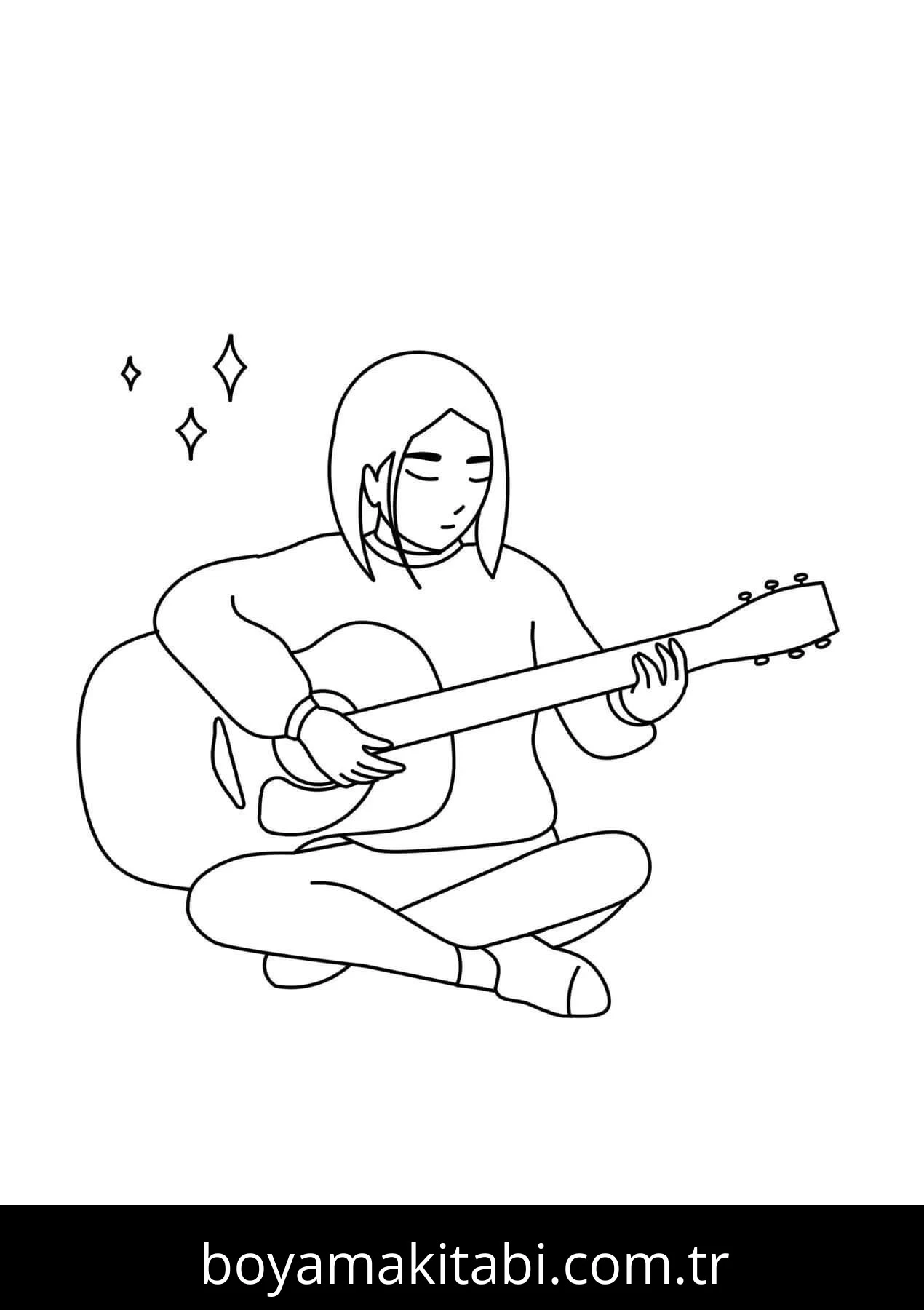 Gitar boyama sayfası – çocuk aktivitesi, PDF indir