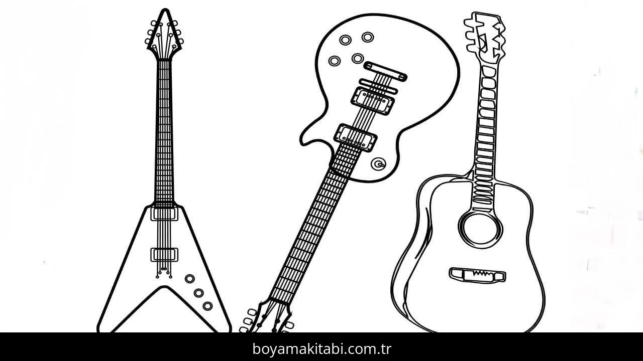 Gitar boyama sayfası – okul öncesi, evde etkinlik