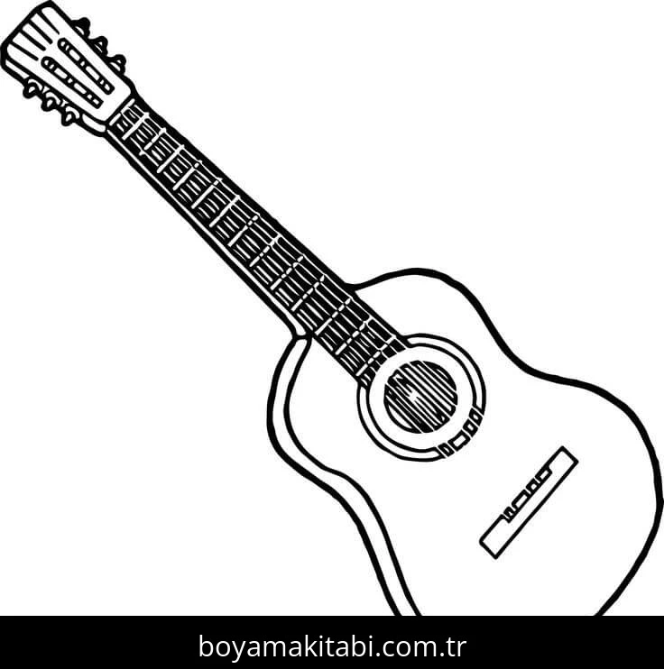 Gitar boyama sayfası – sevimli karakter, sanatsal çalışma