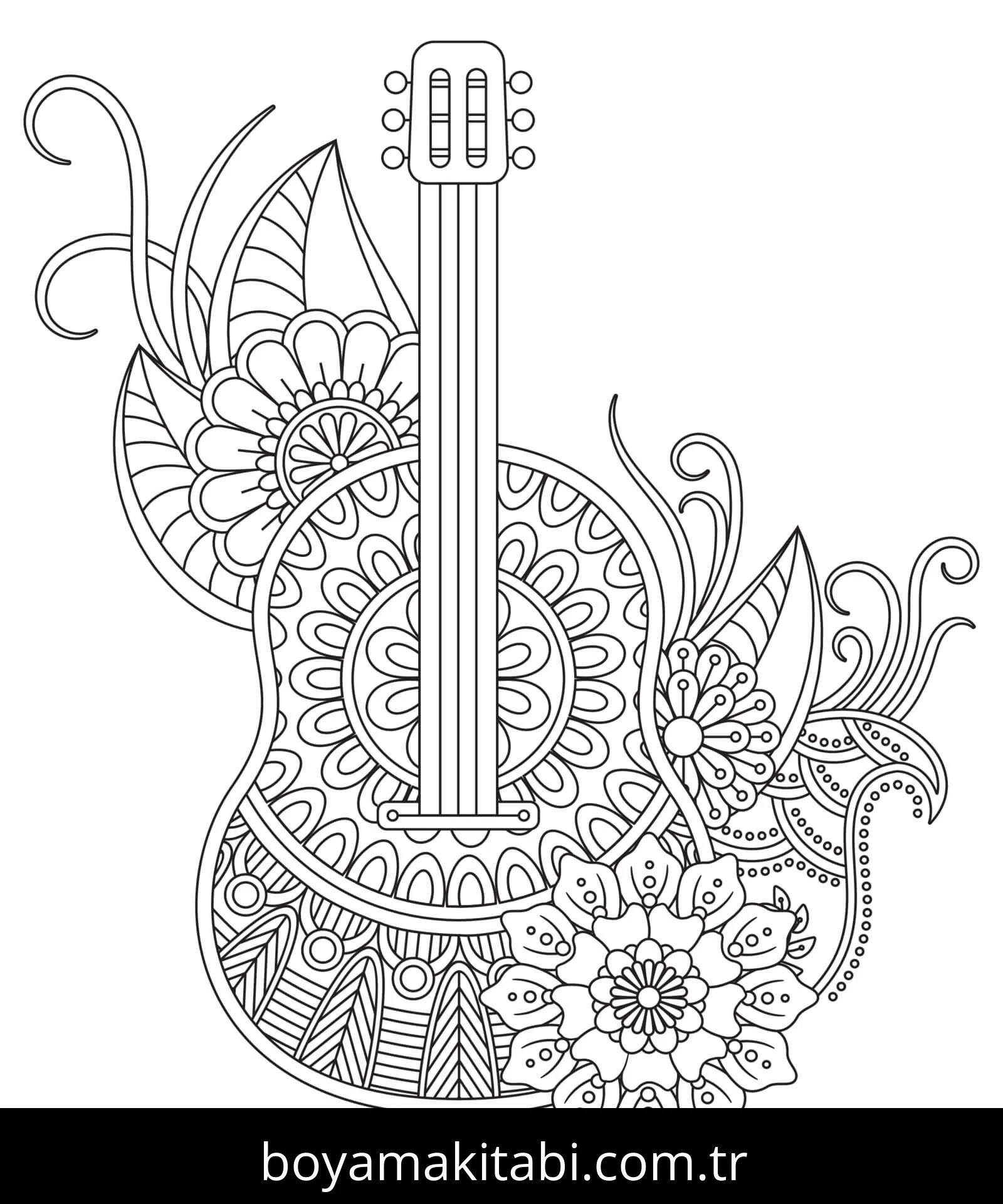 Gitar boyama sayfası – boyama çalışması, yaratıcılığı geliştirir