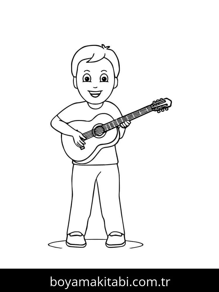 Gitar boyama sayfası – kolay boyama, eğitici aktivite