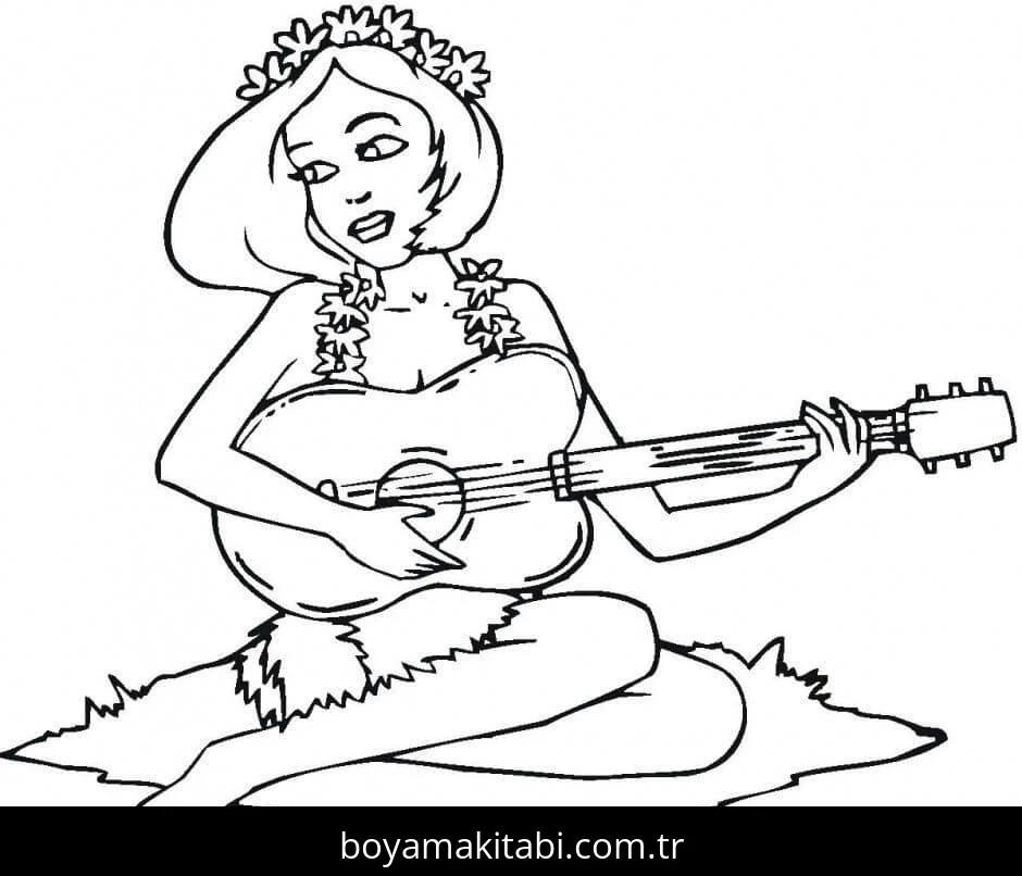 Gitar boyama sayfası – okul öncesi, evde etkinlik