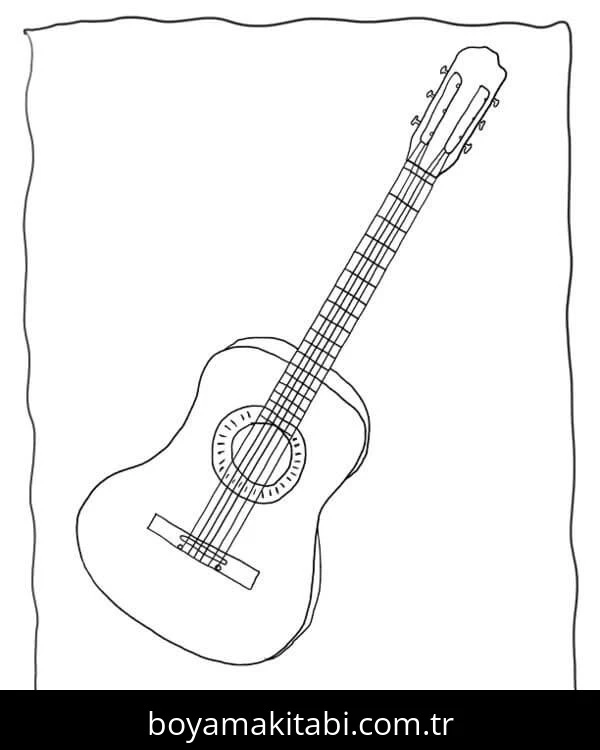 Gitar boyama sayfası – keyifli zaman, renkli çizimler