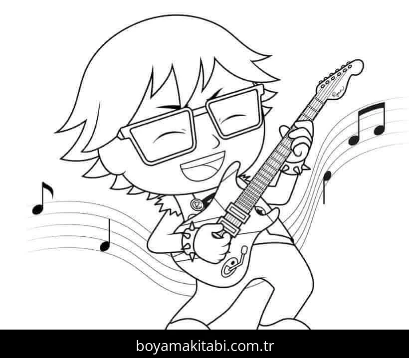 Gitar boyama sayfası – çocuklar için, çizgi film temalı