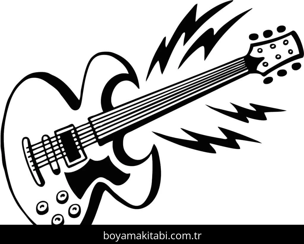 Gitar boyama sayfası – kolay boyama, eğitici aktivite