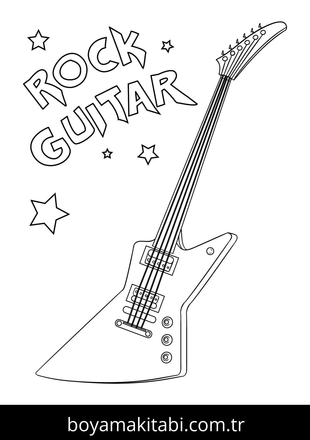 Gitar boyama sayfası – eğlenceli etkinlik, el becerilerini geliştirir