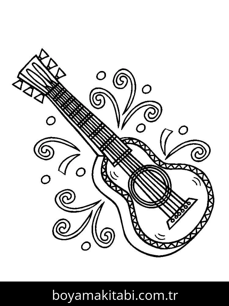 Gitar boyama sayfası – evde etkinlik, ücretsiz yazdır