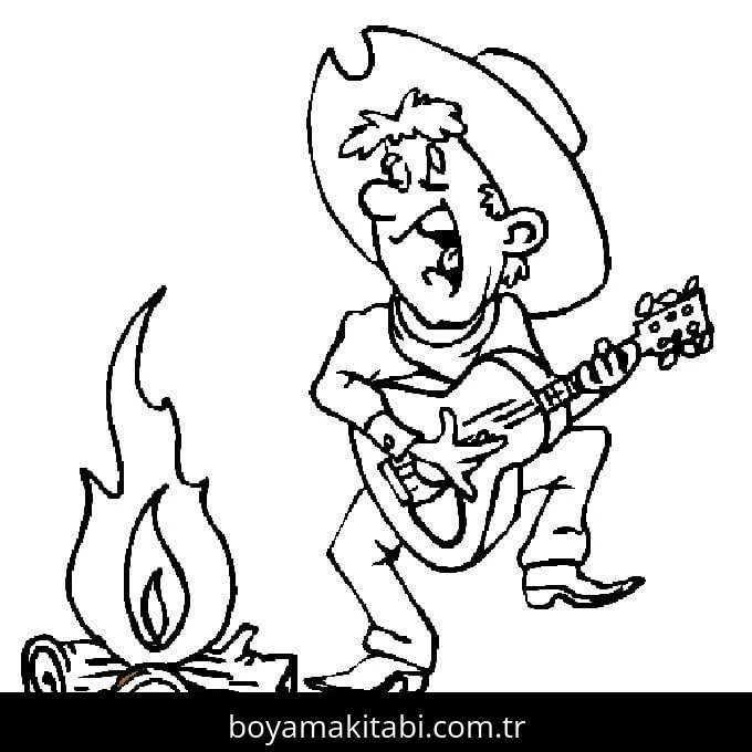 Gitar boyama sayfası – çocuk aktivitesi, PDF indir