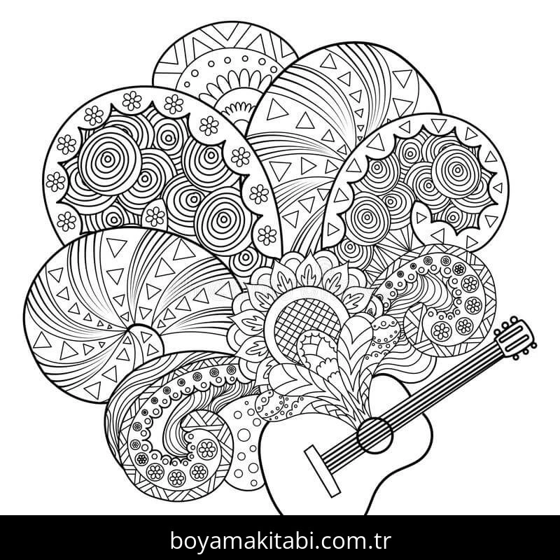 Gitar boyama sayfası – sanatsal çalışma, çocuklar için