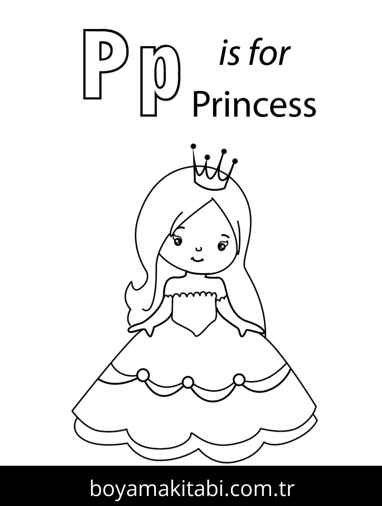 Prenses boyama sayfası – PDF indir, sevimli karakter