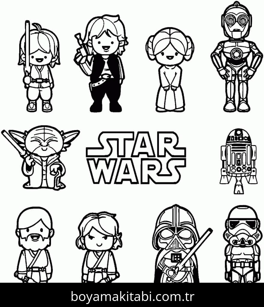 Star Wars boyama sayfası – sevimli karakter, sanatsal çalışma