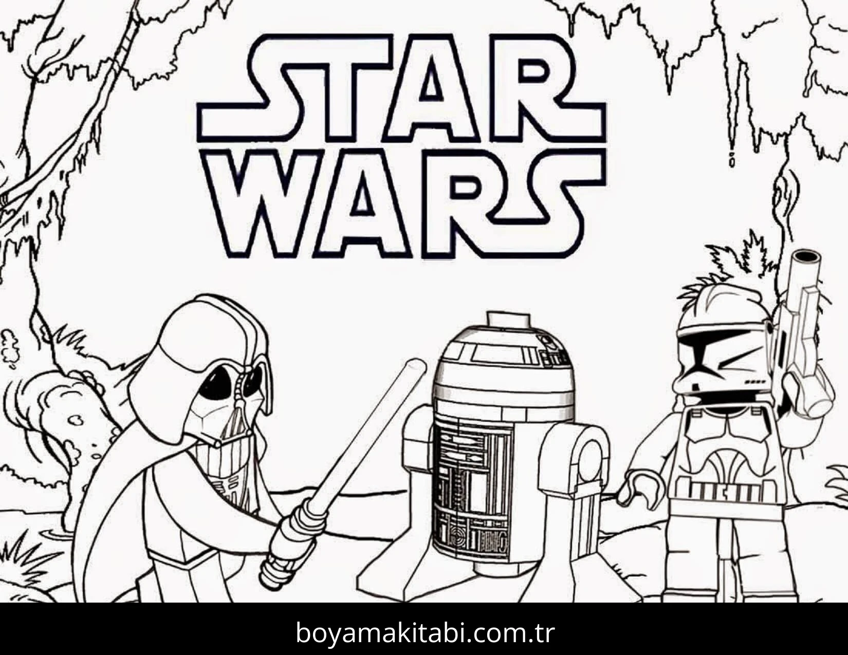 Star Wars boyama sayfası – çizgi film temalı, basit çizim