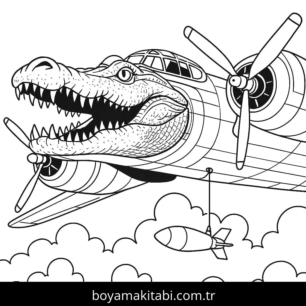 Bombardiro Crocodilo boyama sayfası – boyama çalışması, yaratıcılığı geliştirir