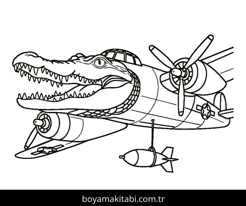 Bombardiro Crocodilo boyama sayfası – çocuklar için, çizgi film temalı