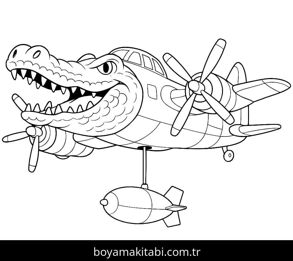Bombardiro Crocodilo boyama sayfası – sevimli karakter, sanatsal çalışma
