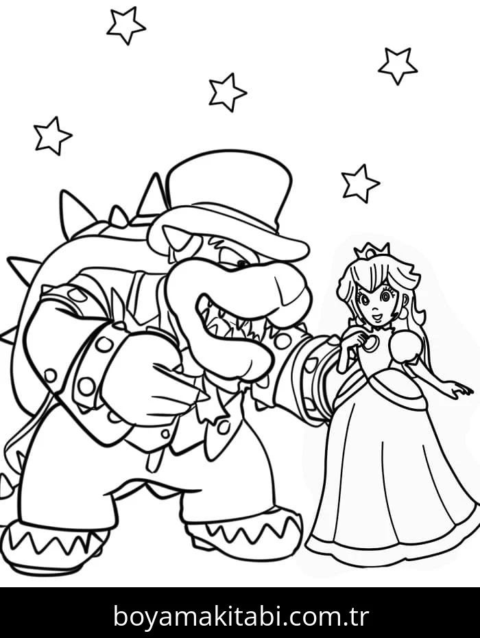 Bowser boyama sayfası – çizgi film temalı, basit çizim