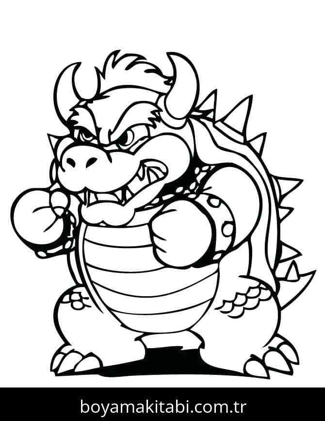 Bowser boyama sayfası – basit çizim, kolay boyama