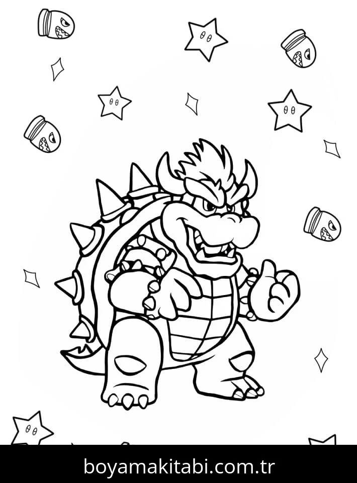 Bowser boyama sayfası – boyama çalışması, yaratıcılığı geliştirir