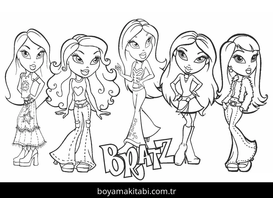 Bratz boyama sayfası – eğlenceli etkinlik, el becerilerini geliştirir