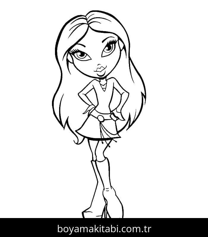Bratz boyama sayfası – çizgi film temalı, basit çizim