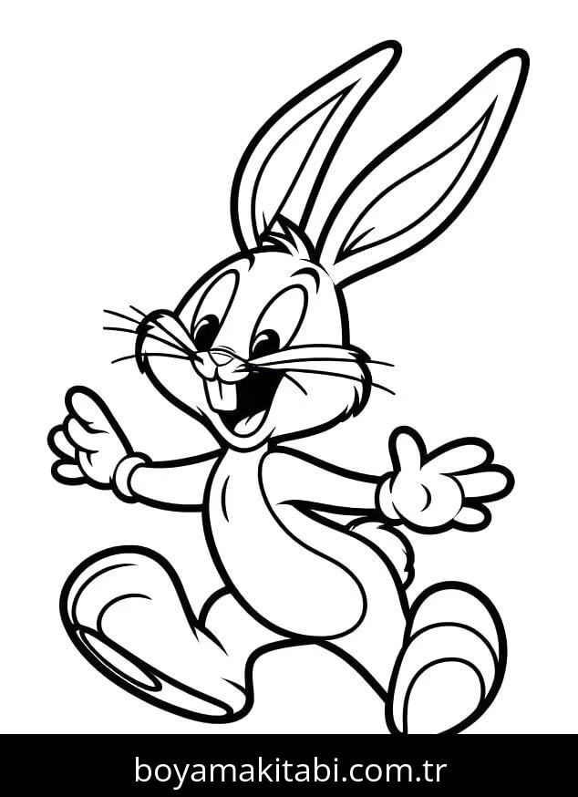 Bugs Bunny boyama sayfası – çizgi film temalı, basit çizim