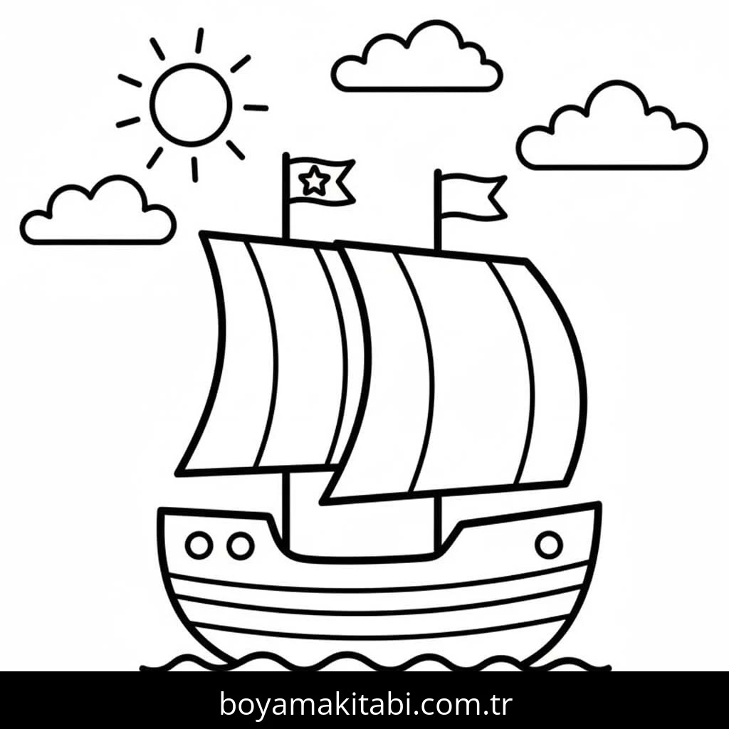 Gemi boyama sayfası – çocuk aktivitesi, PDF indir