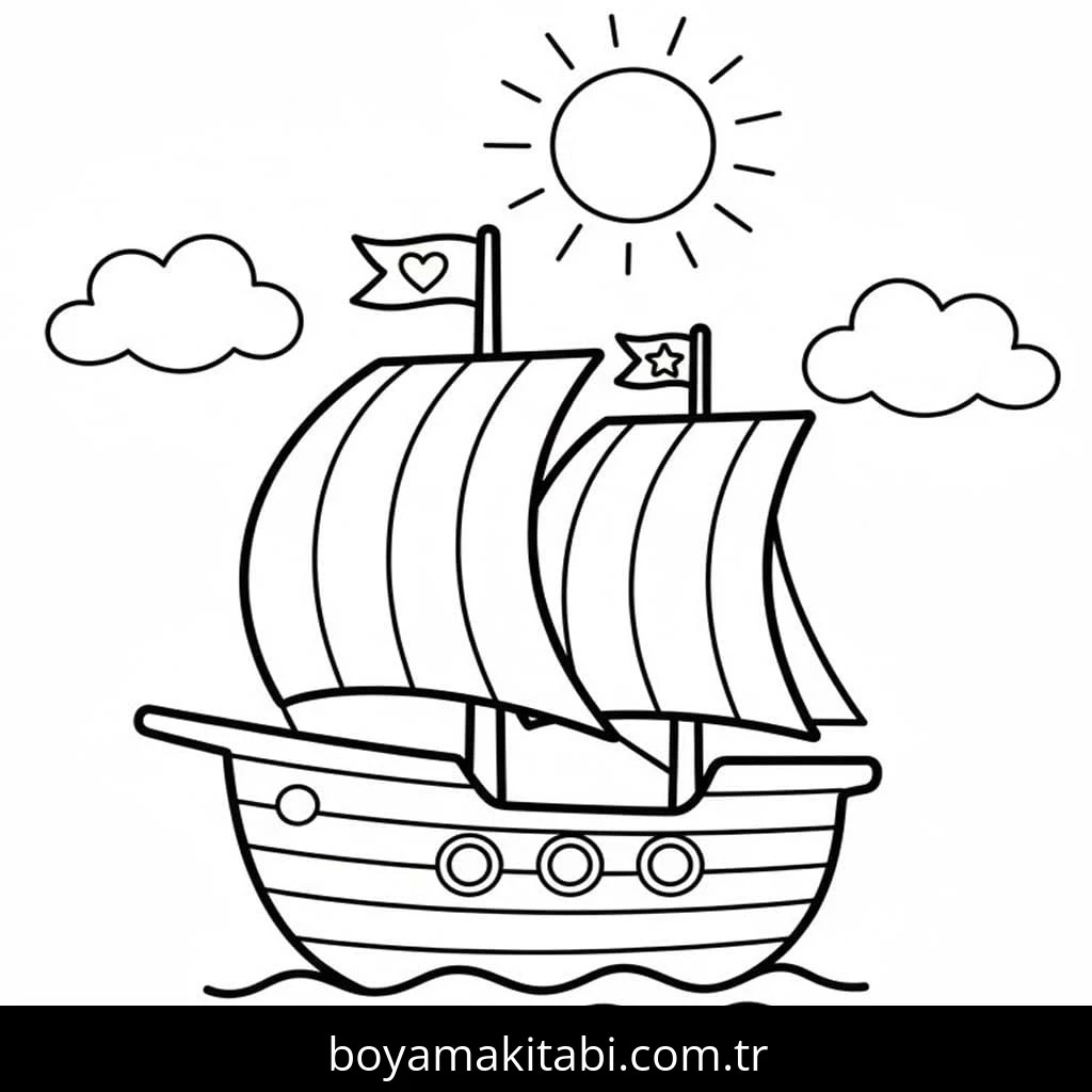 Gemi boyama sayfası – el becerilerini geliştirir, boyama çalışması