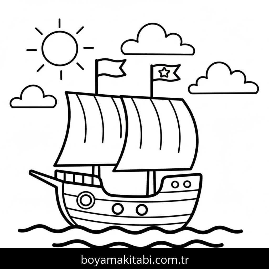 Gemi boyama sayfası – çocuk aktivitesi, PDF indir
